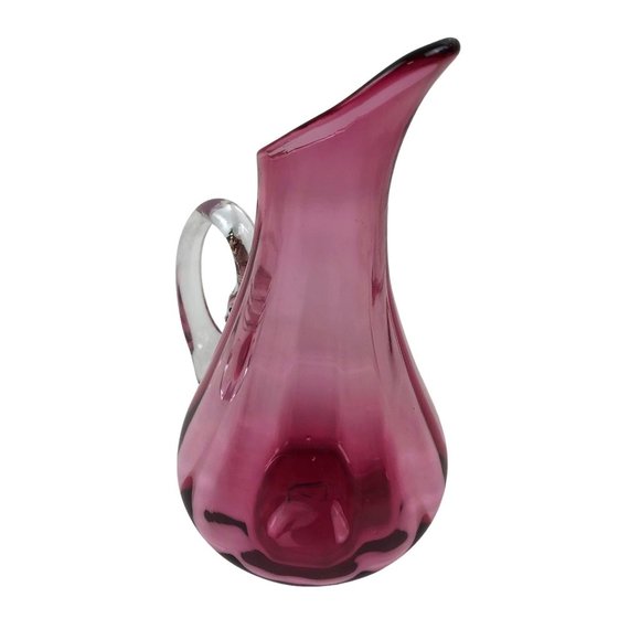 R. Foster Pink Blown Stretch Swung Glass Pitcher Handle Vase Home Decor Signed - Picture 4 of 10